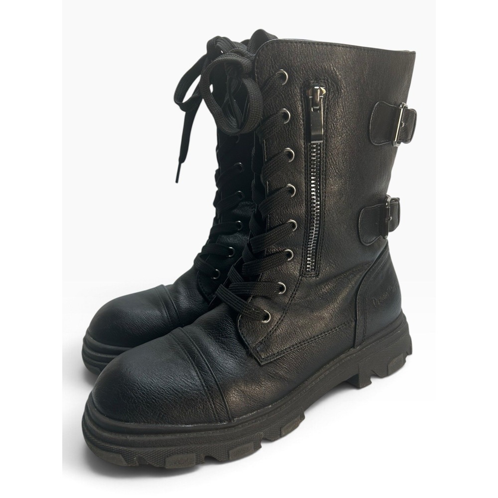 DREAM PAIRS Terran Women's Mid Calf Combat Boots Black Size 4 Wallet Pocket Moto